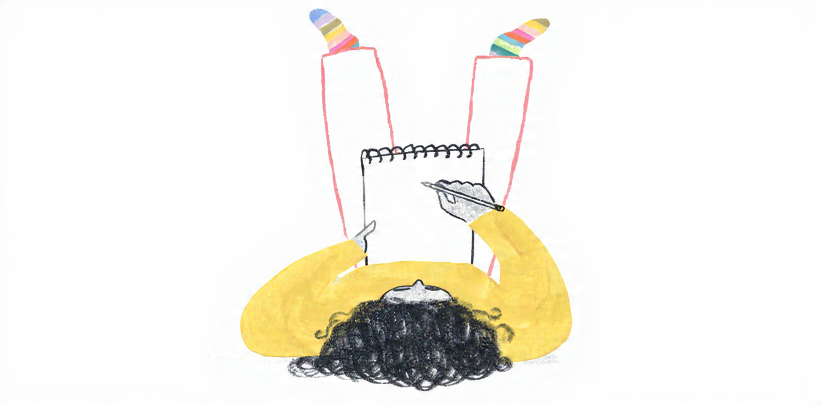 Illustration of a young girl with a writing pad.